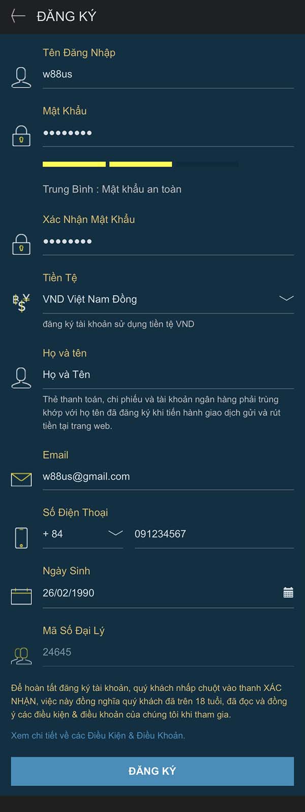 Đăng ký tài khoản W88 nhanh